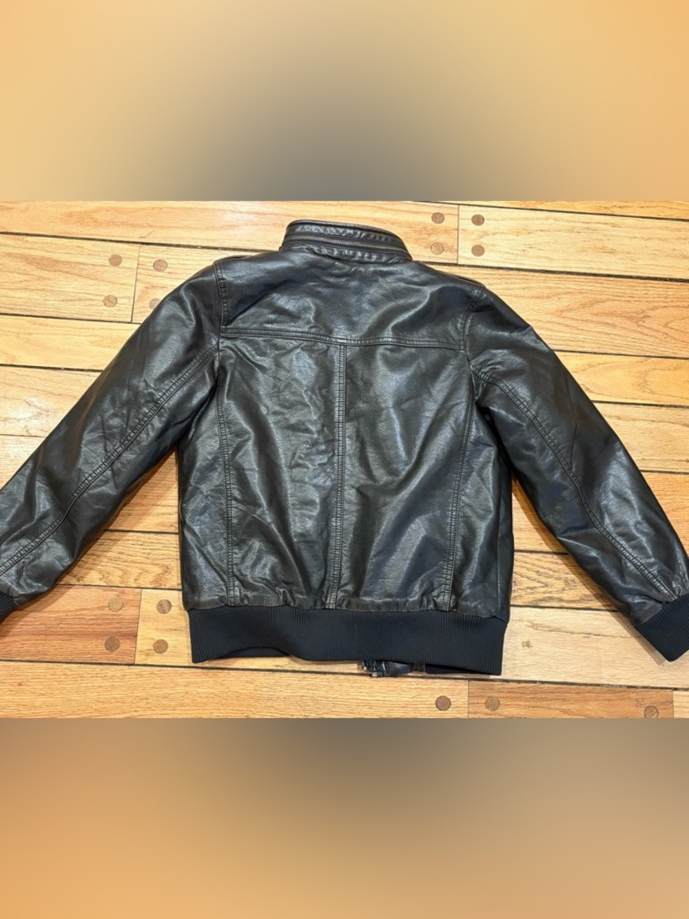 Levi's Dark Brown Faux Leather Bomber Jacket Coat Sherpa lined size large 12/13 - Picture 3 of 5